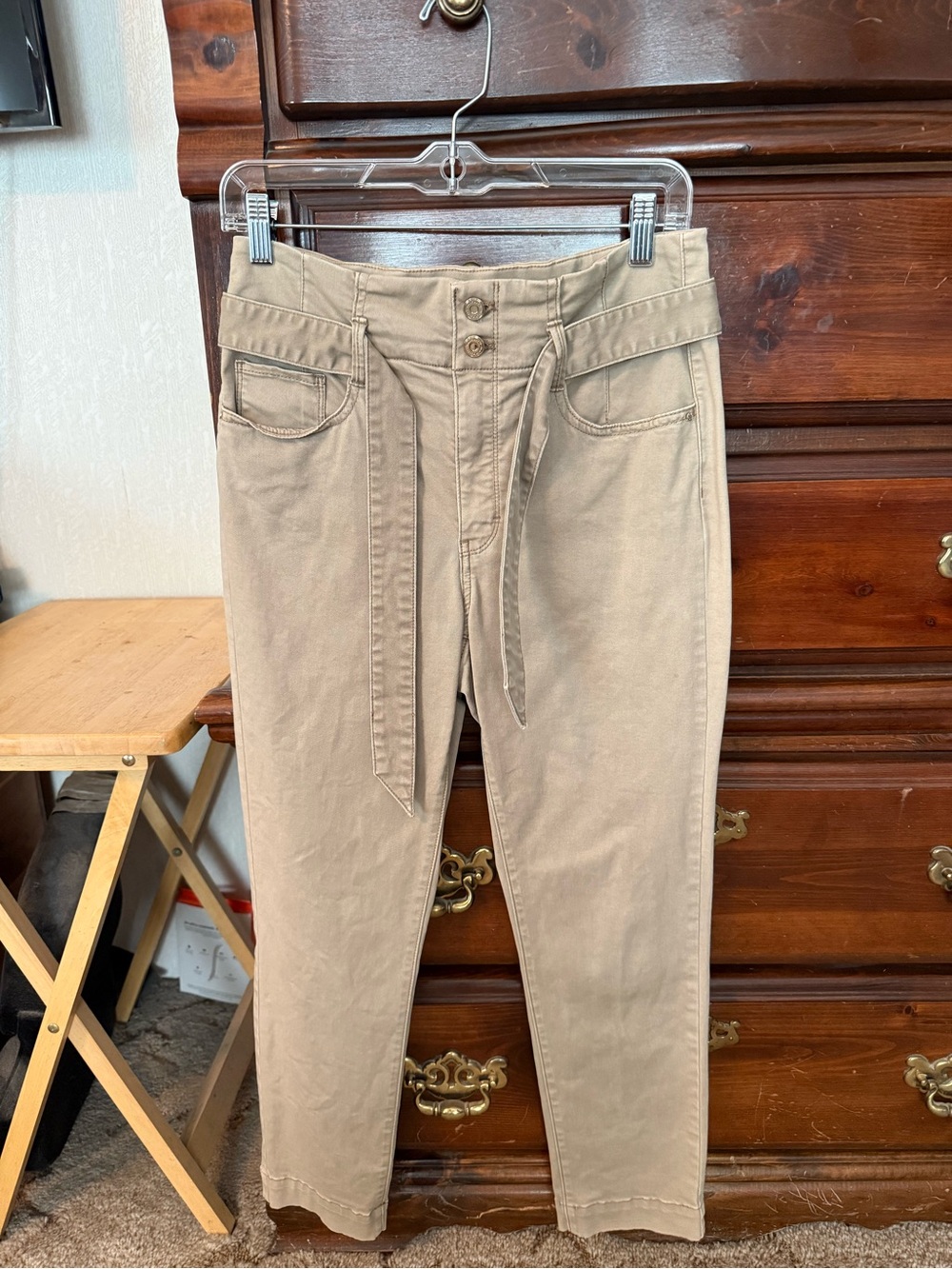 White House Black Market Tan Cropped Tie-Waist Ankle Pants